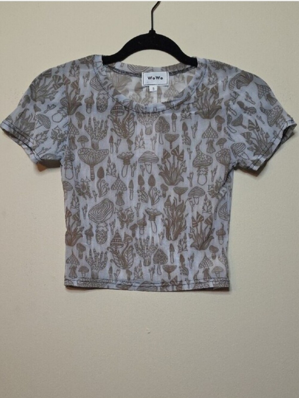 WoWo Sheer Mesh Crop Top Mushroom